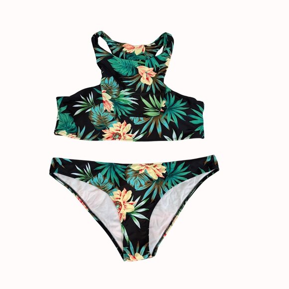 Cupshe Tropical Floral Bikini Set Size XXL Two Piece Racerback High Cut Bottoms - Picture 2 of 11